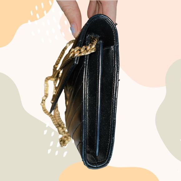 Saint Laurent Envelope Chain Wallet Black Leather Gold Hardware Crossbody - Picture 3 of 12